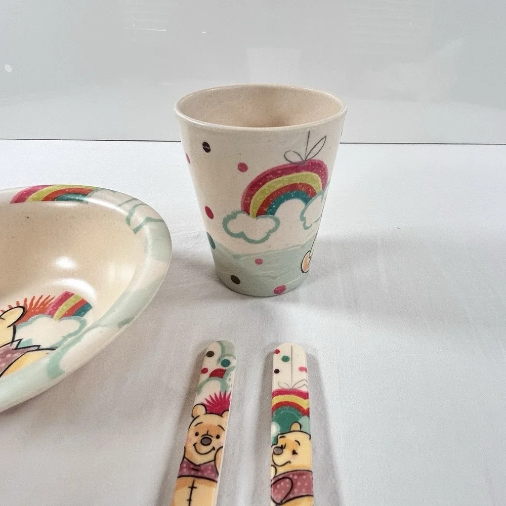 Disney Winnie the Pooh Toddler Dinnerware Bowl Cup Fork Spoon Rise And Shine